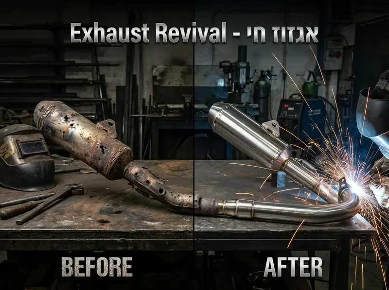 תיקון אגזוז אופנוע - לפני ואחרי